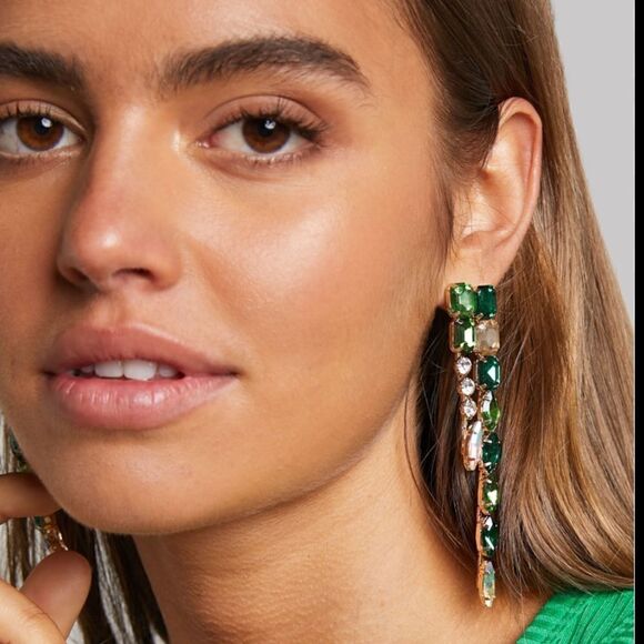 Statement drop green earrings A393 - Picture 1 of 4